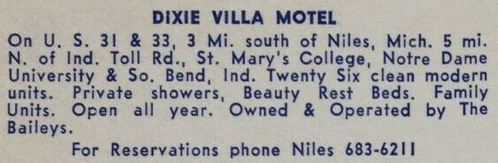 Dixie Villa Motel - Vintage Postcard Back